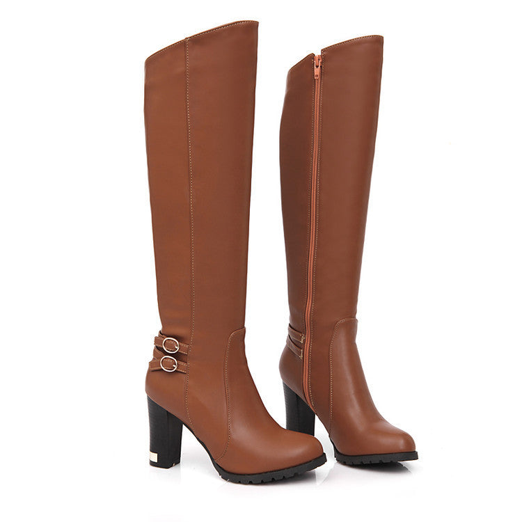 Damen Overknee Lederstiefel | Elegante Boots mit Blockabsatz