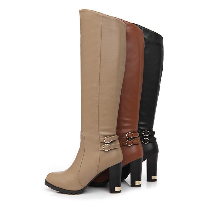 Damen Overknee Lederstiefel | Elegante Boots mit Blockabsatz