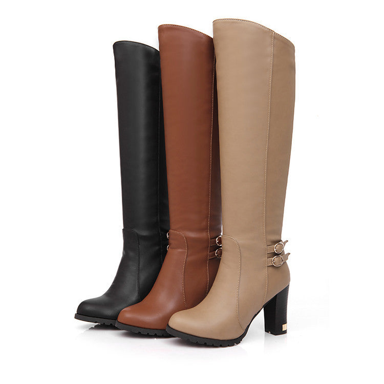 Damen Overknee Lederstiefel | Elegante Boots mit Blockabsatz