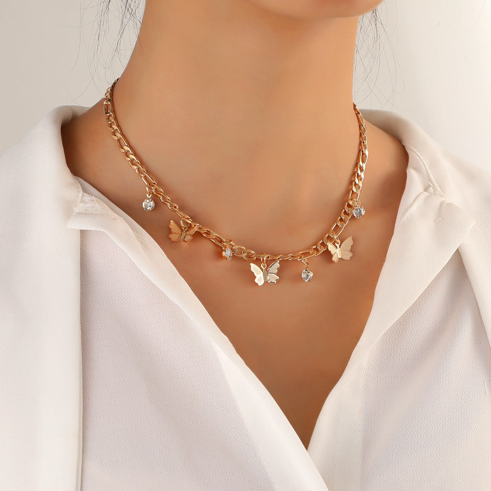 Delicate Butterfly Necklace Short - Elegant Women's Jewelry with Fine Luster
