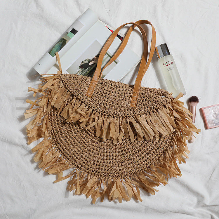 Women's Straw Bag Tassel Retro Beach Bag Shoulder Bag Summer