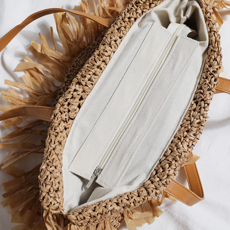 Women's Straw Bag Tassel Retro Beach Bag Shoulder Bag Summer