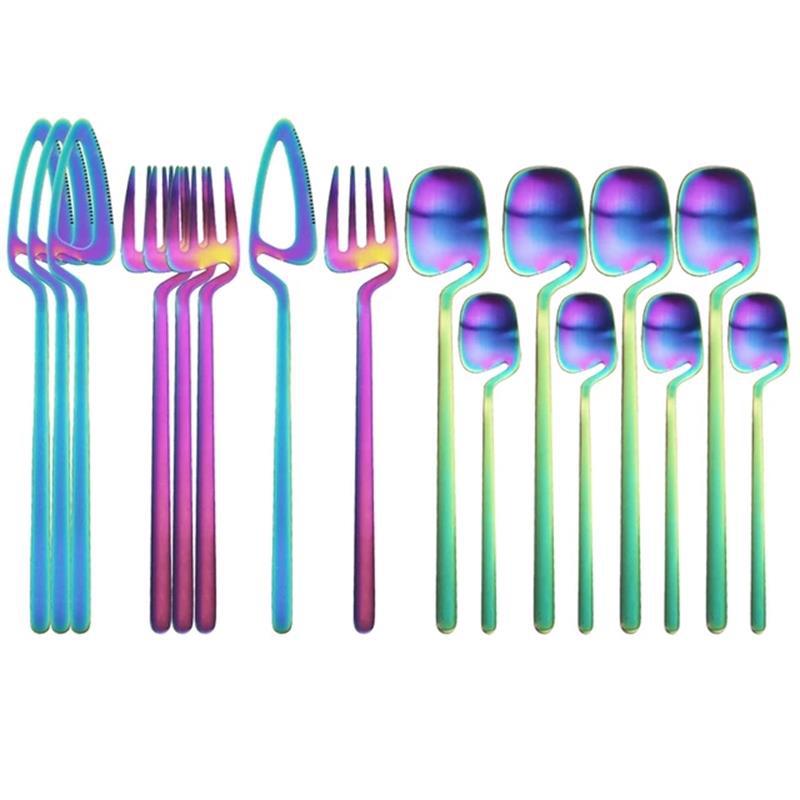 Rainbow Cutlery Set Matte Gold Stainless Steel | Modern Flatware Set