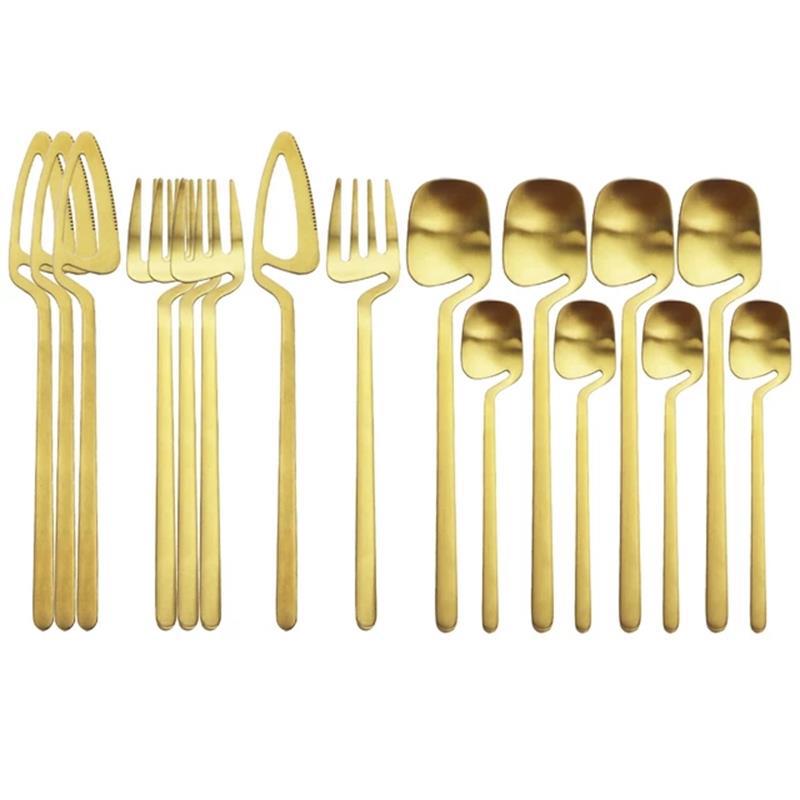 Rainbow Cutlery Set Matte Gold Stainless Steel | Modern Flatware Set