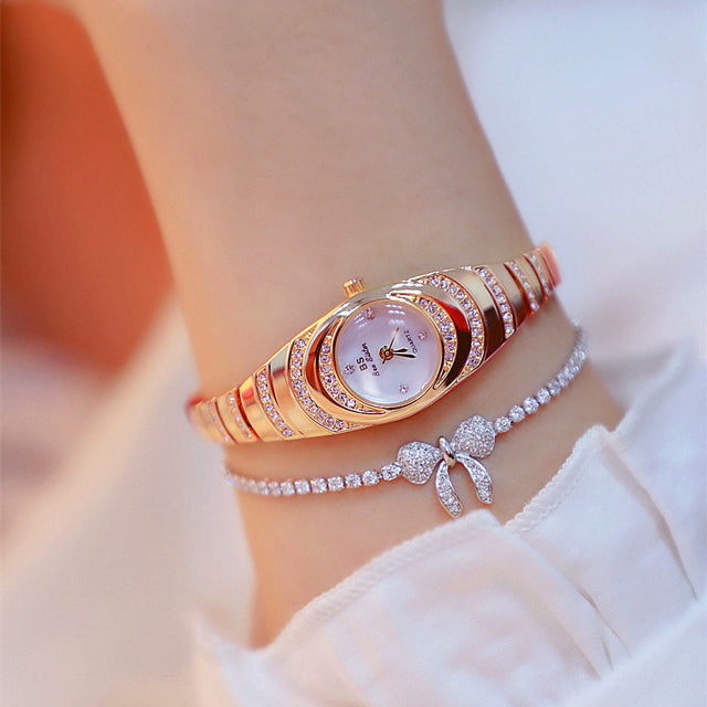 Damen-Goldarmbanduhr mit Diamanten, modische Damenarmbanduhr, Damen-Volldiamantuhr
