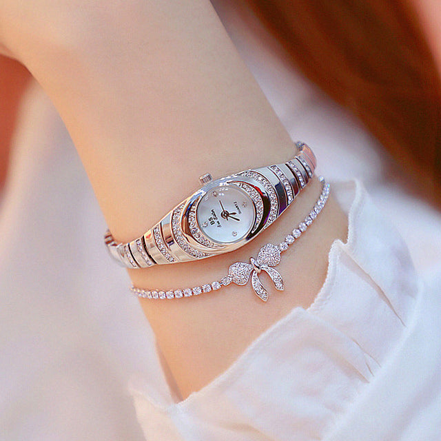 Damen-Goldarmbanduhr mit Diamanten, modische Damenarmbanduhr, Damen-Volldiamantuhr