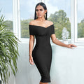 Off-Shoulder Bandage Midi Dress - Elegant & Bodycon Club Dress