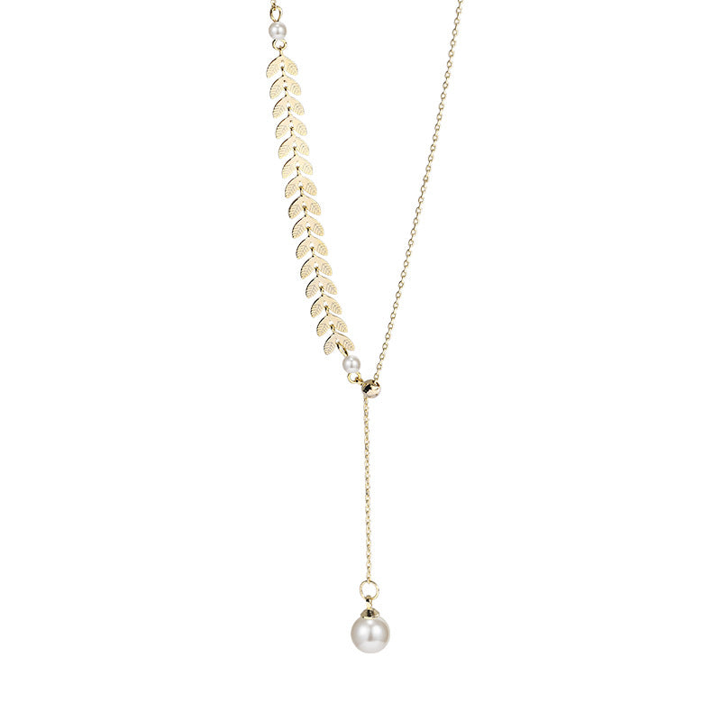 Delicate Wheat Stalk Necklace Short – Elegant Women's Jewelry in Minimalist Style