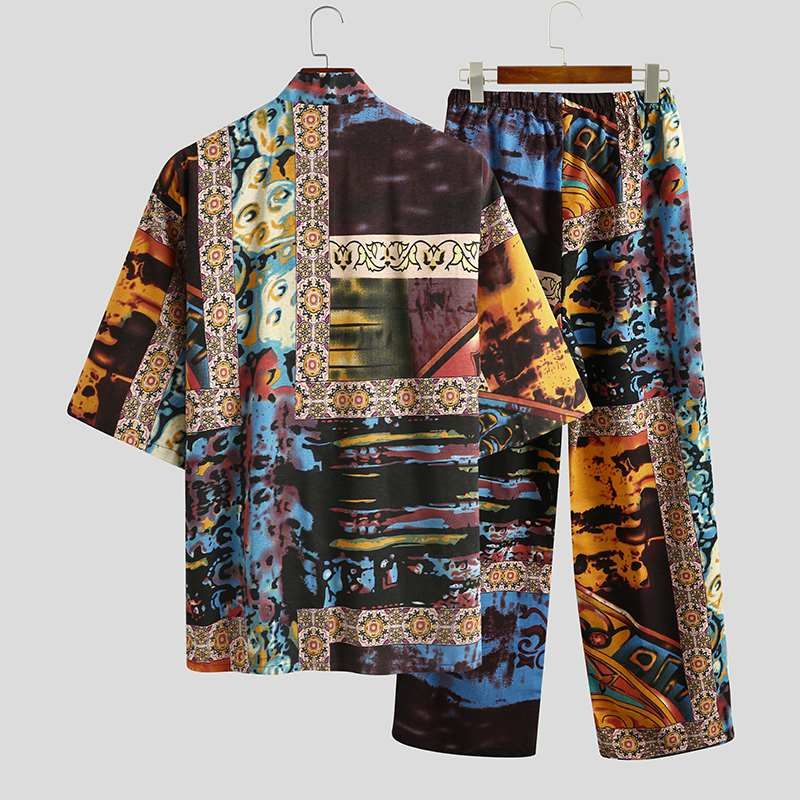 Herren Pyjama Set Kurzarm V-Ausschnitt | Leichte Sommer Nachtwäsche