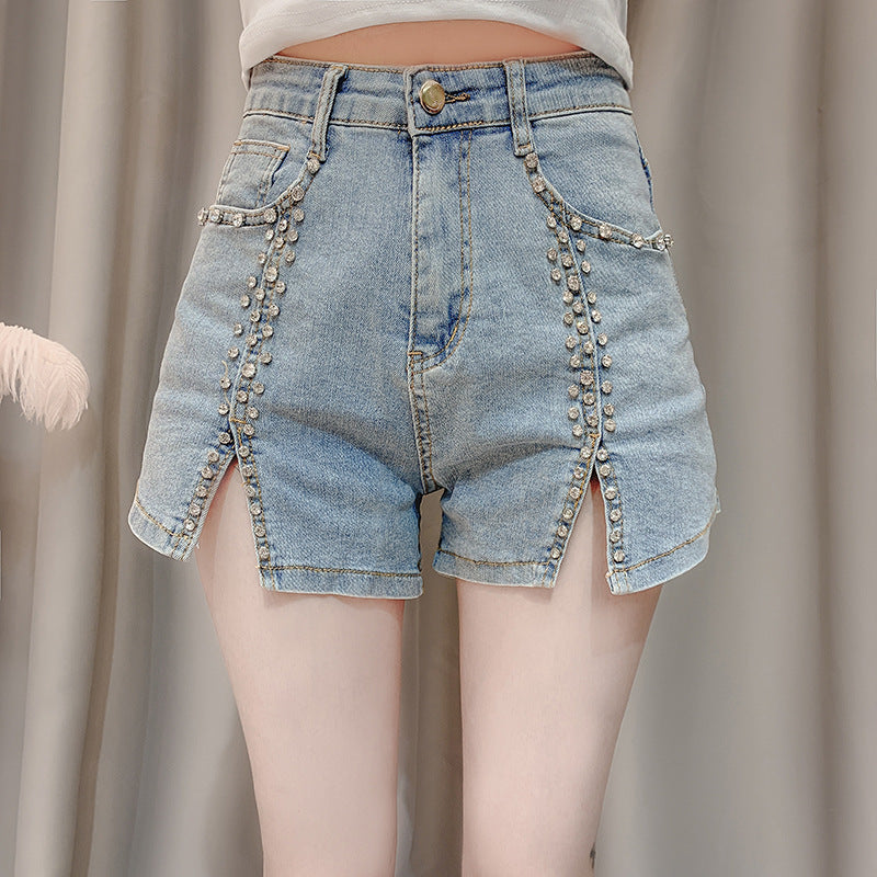 Women's Glamour Denim Shorts | Slim Fit Rhinestone Summer Shorts