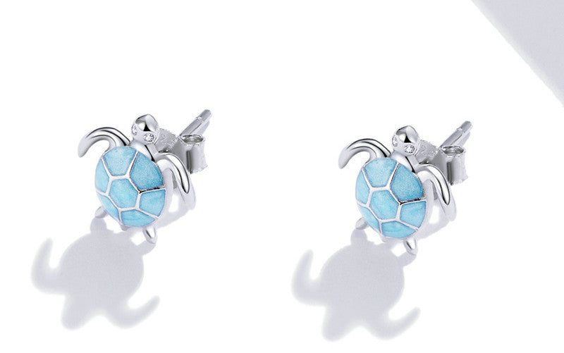925 Sterling Silver Turtle Jewelry Set in Blue – Necklace & Earrings in a Maritime Design