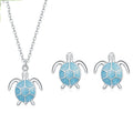 925 Sterling Silver Turtle Jewelry Set in Blue – Necklace & Earrings in a Maritime Design