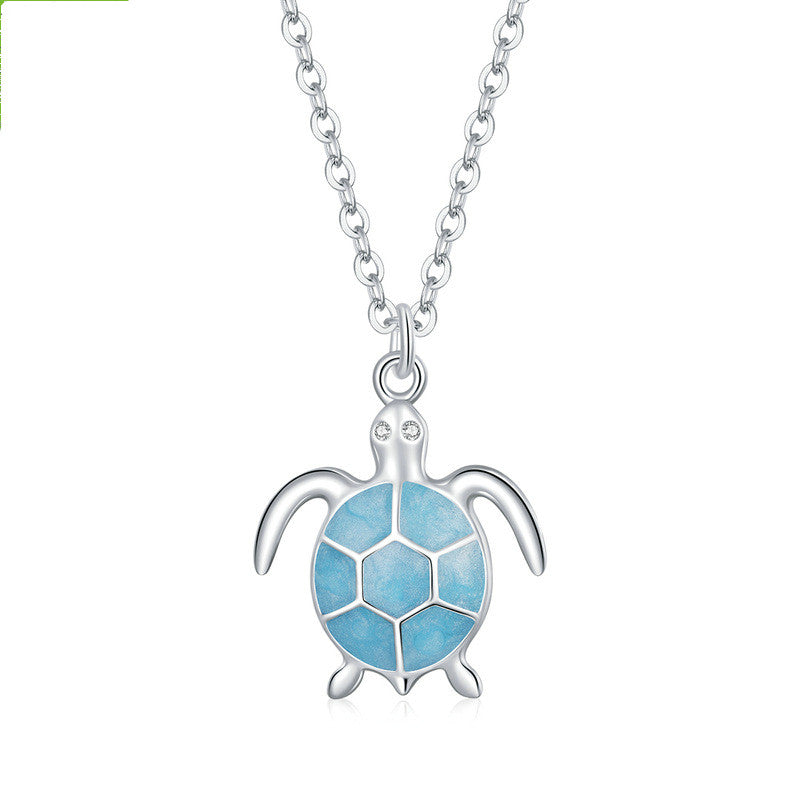 925 Sterling Silver Turtle Jewelry Set in Blue – Necklace & Earrings in a Maritime Design