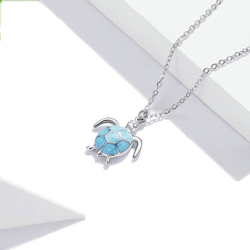 925 Sterling Silver Turtle Jewelry Set in Blue – Necklace & Earrings in a Maritime Design