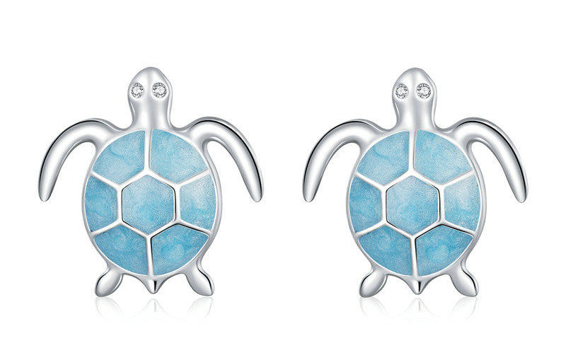 925 Sterling Silver Turtle Jewelry Set in Blue – Necklace & Earrings in a Maritime Design