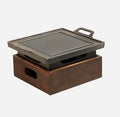 Smokeless Korean BBQ Grill Pan with Wooden Handle & Wooden Seat Design