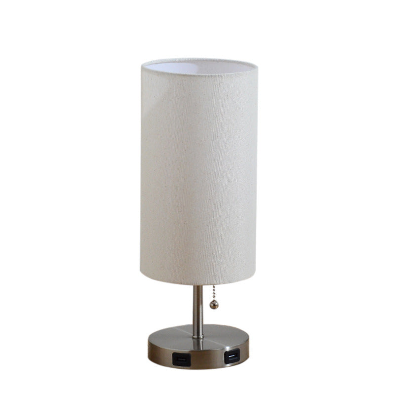 USB Wooden Table Lamp LED Bedside Lamp with Fabric Shade