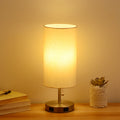 USB Holz Tischlampe LED Nachttischlampe mit Stoffschirm