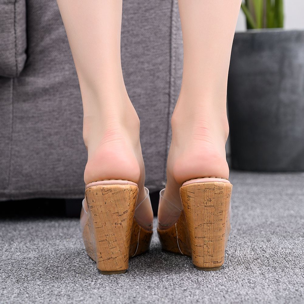 Transparent Women's Wedge Sandals | Nude Peep Toe Sandals