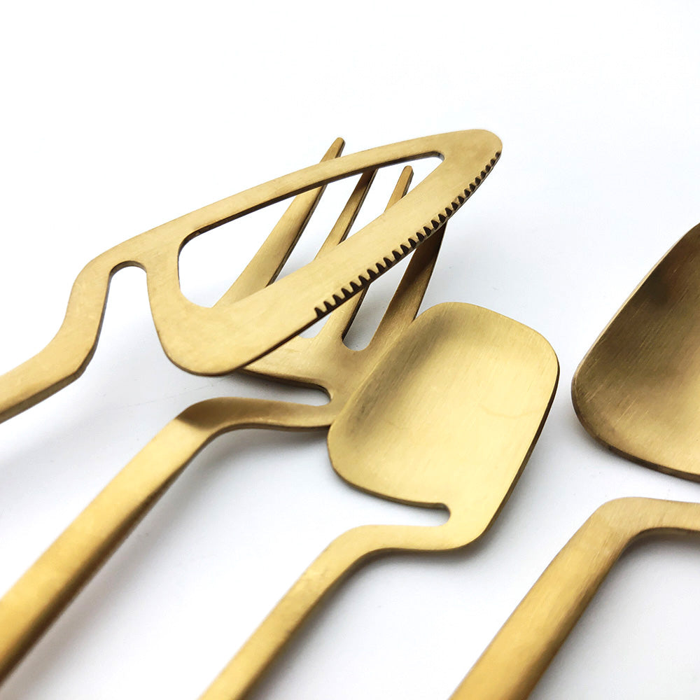 Rainbow Cutlery Set Matte Gold Stainless Steel | Modern Flatware Set