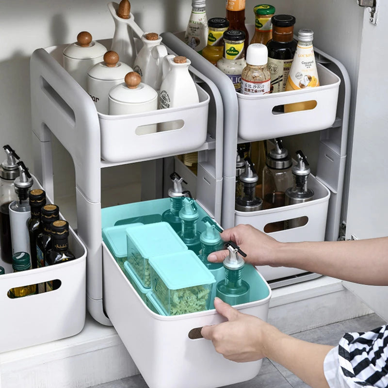 2-stufiges Küchenregal ausziehbar | Schrank Organizer Küche