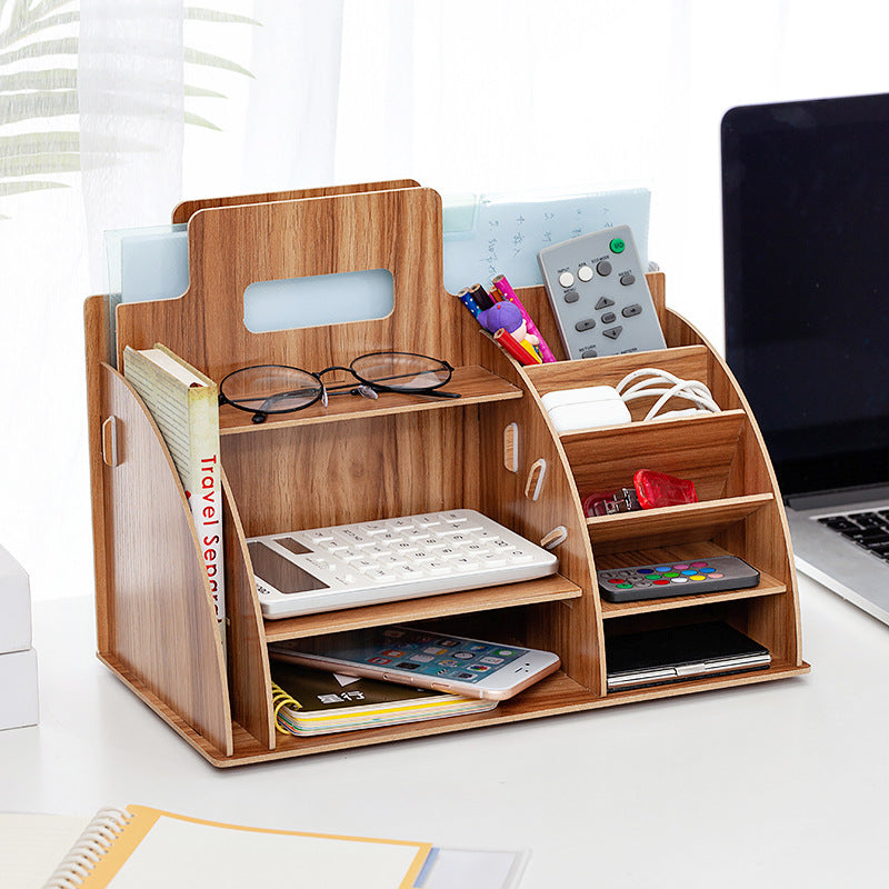 Wood Desk Organizer | Document Tray Office Shelf