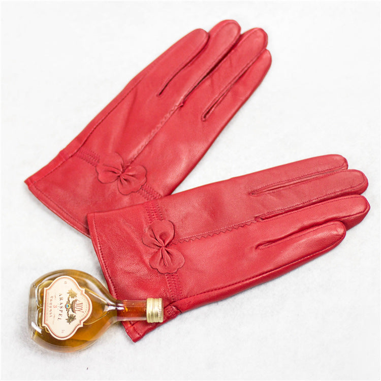 Damen Schafleder Handschuhe mit Schleife – Gefüttert Warm Winter