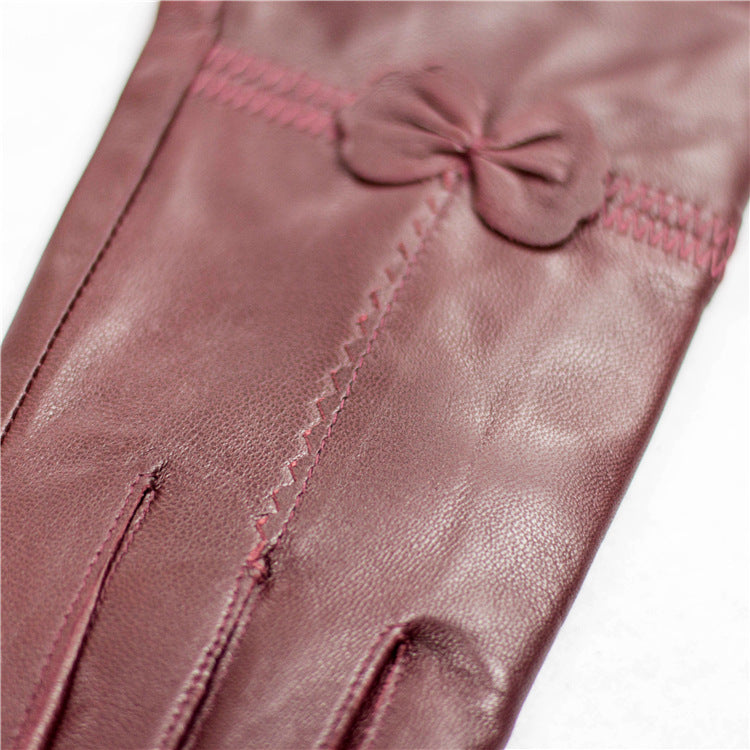 Damen Schafleder Handschuhe mit Schleife – Gefüttert Warm Winter