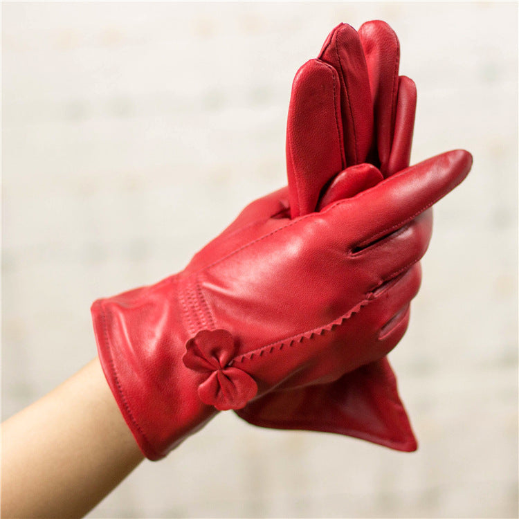Damen Schafleder Handschuhe mit Schleife – Gefüttert Warm Winter