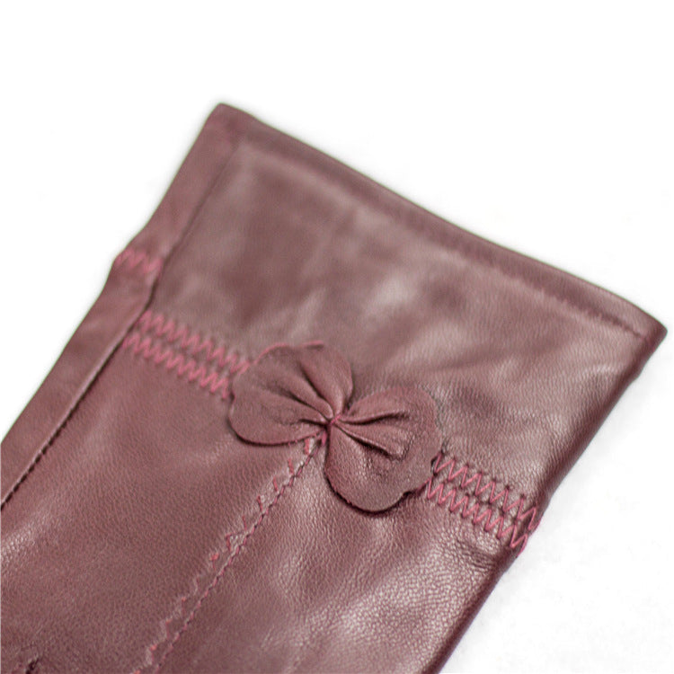 Damen Schafleder Handschuhe mit Schleife – Gefüttert Warm Winter