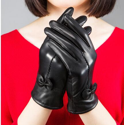 Damen Schafleder Handschuhe mit Schleife – Gefüttert Warm Winter