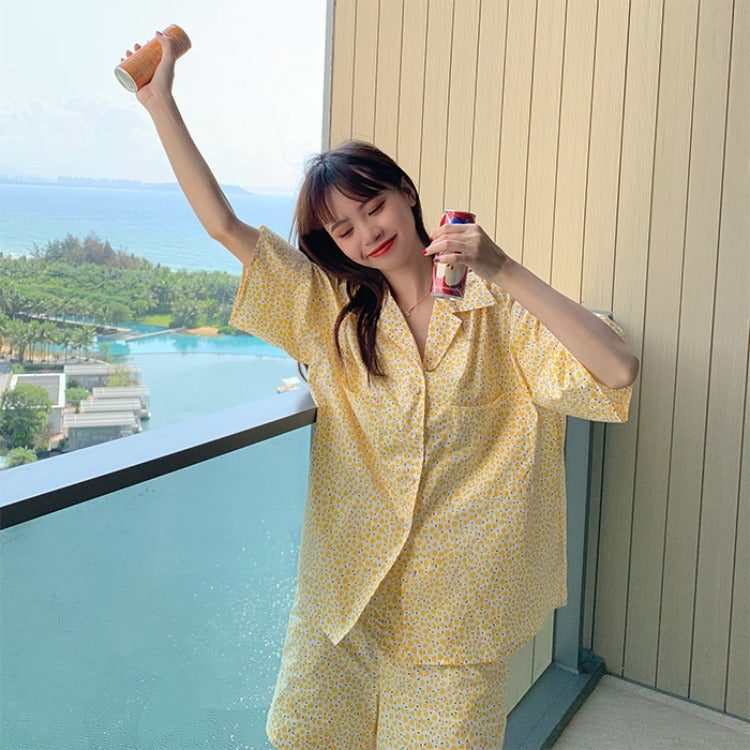 Women's Yellow Pajamas | Cute Short-Sleeved Two-Piece Sleepwear