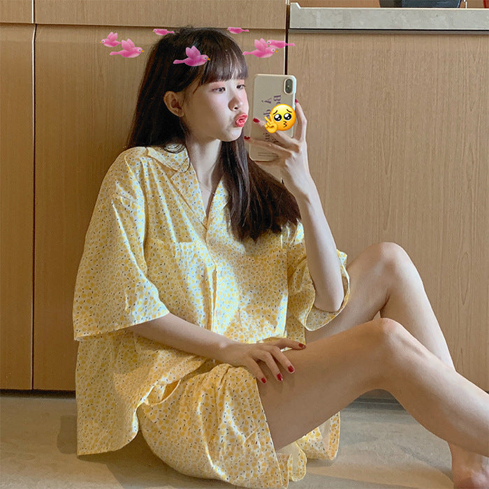 Women's Yellow Pajamas | Cute Short-Sleeved Two-Piece Sleepwear