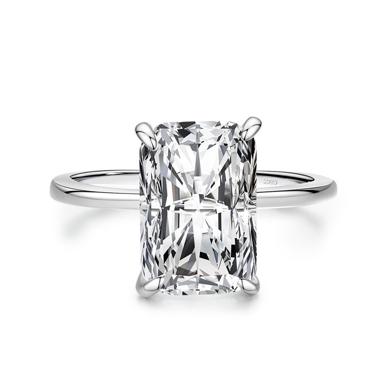 925 Sterling Silber Leichter Luxus Überzogener europäischer und amerikanischer rechteckiger Simulationsdiamantring