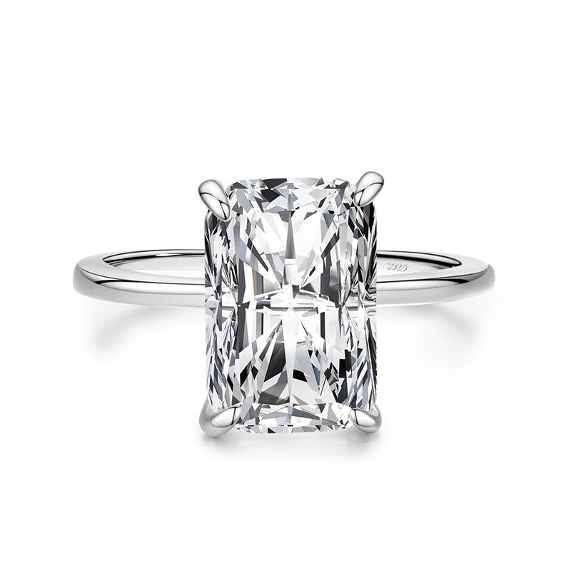 925 Sterling Silber Leichter Luxus Überzogener europäischer und amerikanischer rechteckiger Simulationsdiamantring