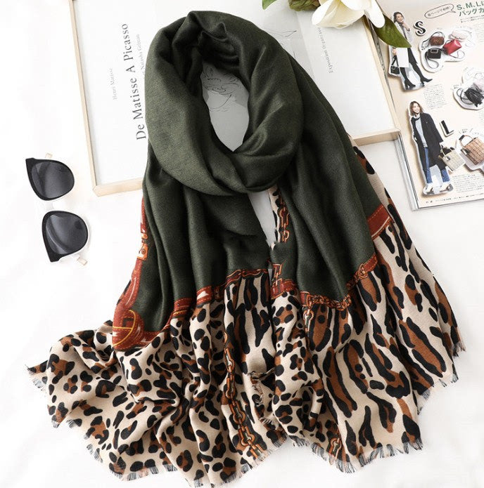Cotton Scarf Leopard Print Lightweight Long Women Men Elegant