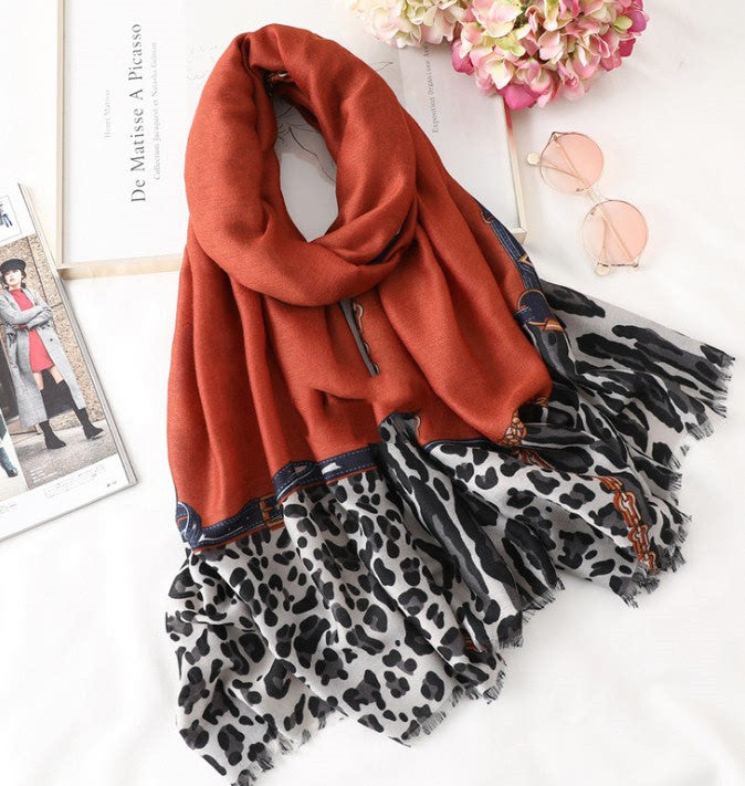 Cotton Scarf Leopard Print Lightweight Long Women Men Elegant
