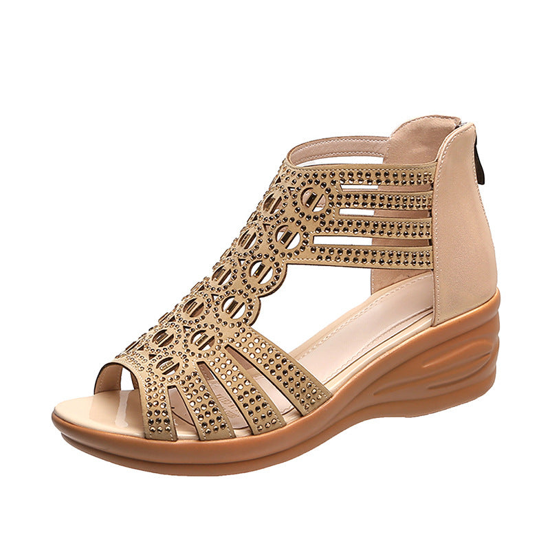 Damen Keilsandalen Strass | Plateau Sommer Schuhe elegant