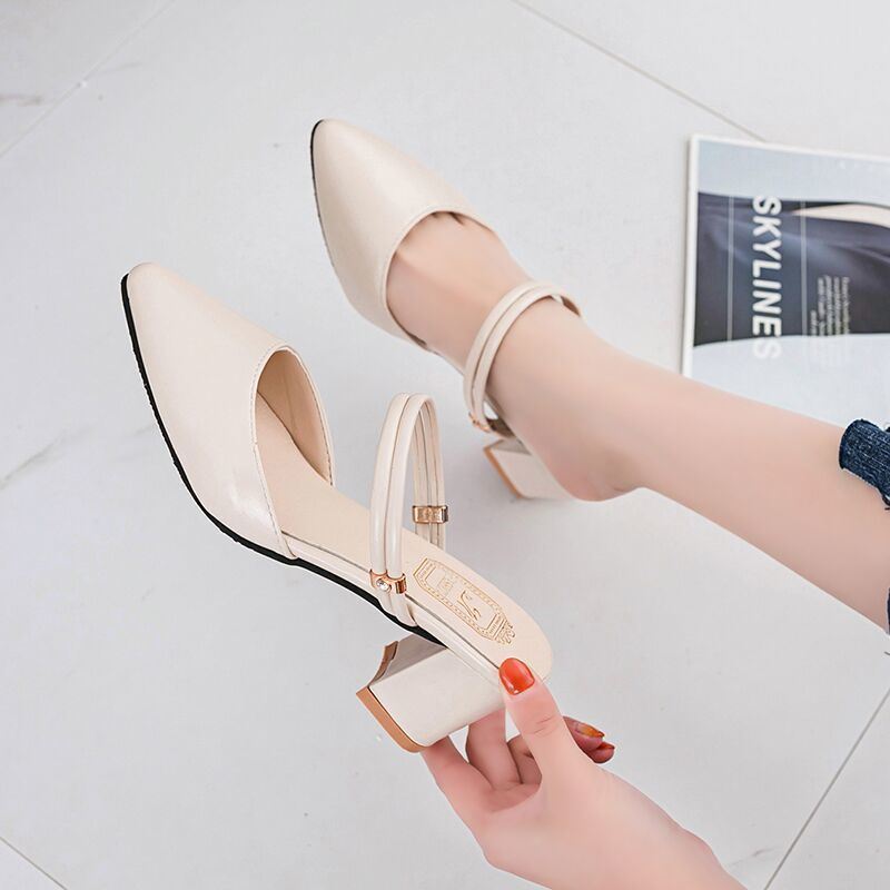 Summer Gentle Thick-heeled High Heels Shoes Closed-toe Sandals For Women