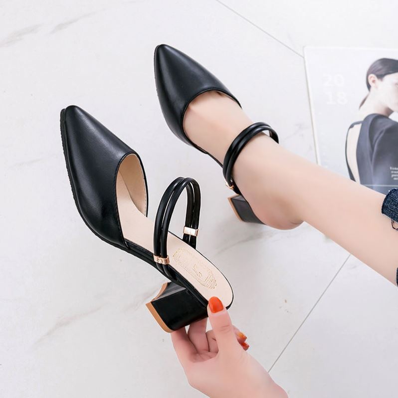 Summer Gentle Thick-heeled High Heels Shoes Closed-toe Sandals For Women
