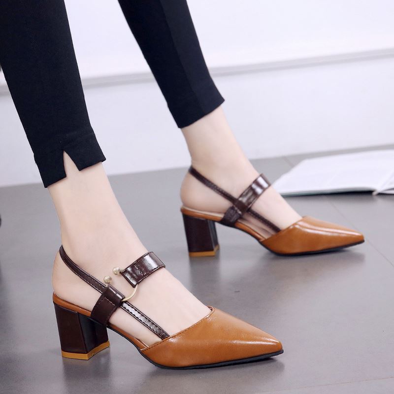 Summer Gentle Thick-heeled High Heels Shoes Closed-toe Sandals For Women