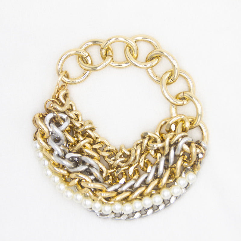 Damen-Palastperlenarmband, mehrlagig, gold-silberfarbenes Armband