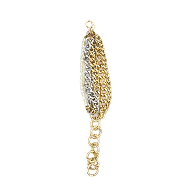 Damen-Palastperlenarmband, mehrlagig, gold-silberfarbenes Armband