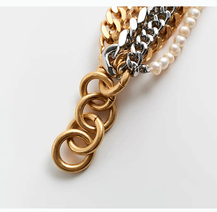 Damen-Palastperlenarmband, mehrlagig, gold-silberfarbenes Armband