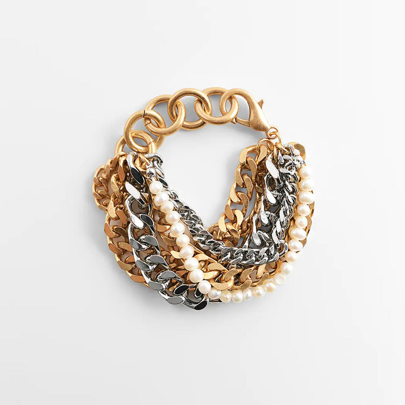 Damen-Palastperlenarmband, mehrlagig, gold-silberfarbenes Armband