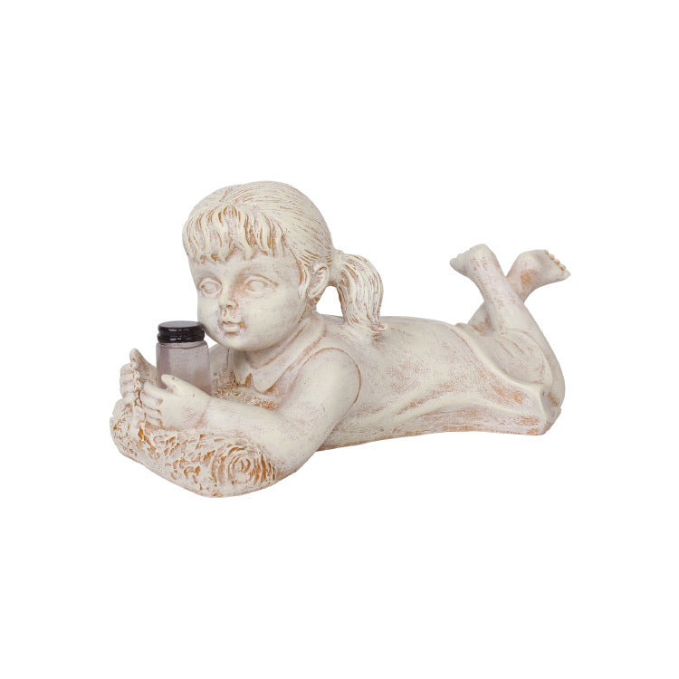 Solar Garden Figurine with Firefly Glass – Cute Decorative Statue