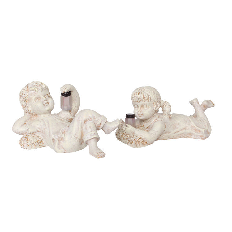 Solar Garden Figurine with Firefly Glass – Cute Decorative Statue