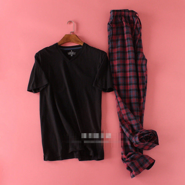 Herren Pyjama Kariert Set | Casual Langarm Nachtwäsche