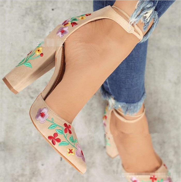 Women's D'Orsay Pumps Floral Embroidery | Block Heel Elegant Shoes