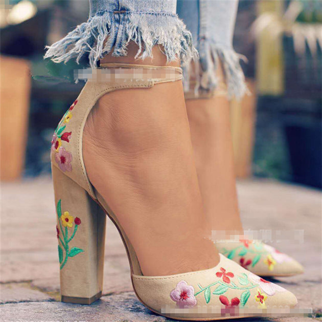Women's D'Orsay Pumps Floral Embroidery | Block Heel Elegant Shoes